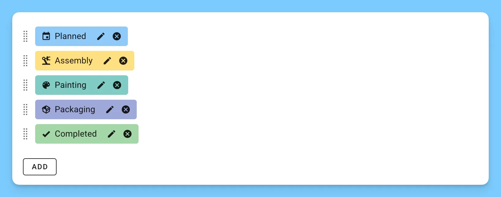 Custom production statuses settings