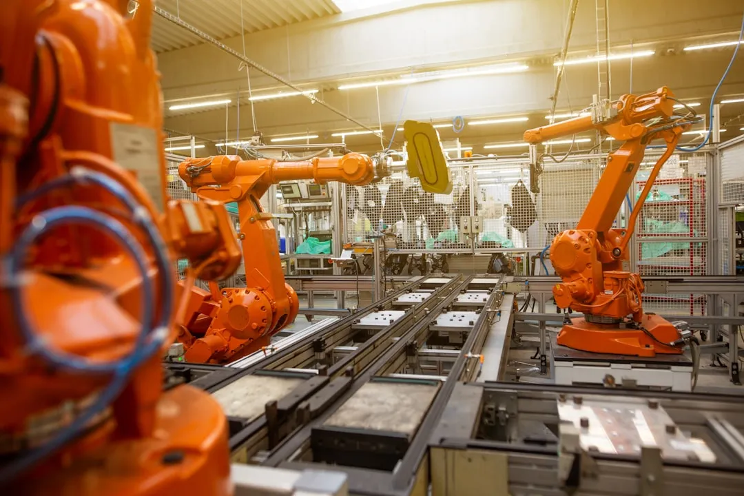 IoT sensors and digital screens on modern manufacturing equipment