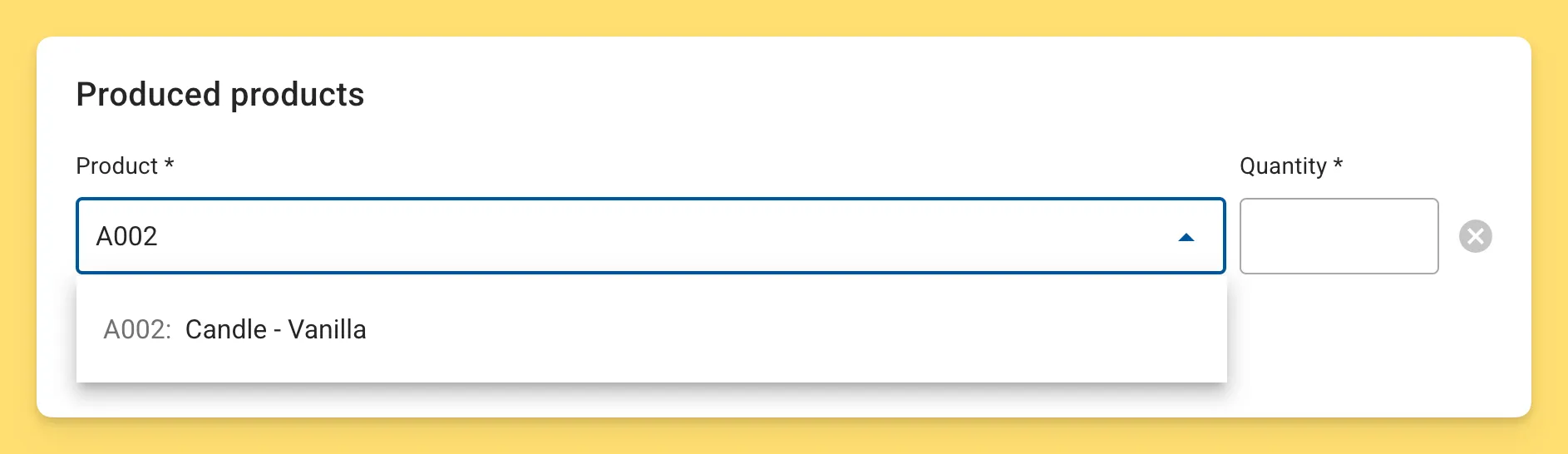 SKU when creating production
