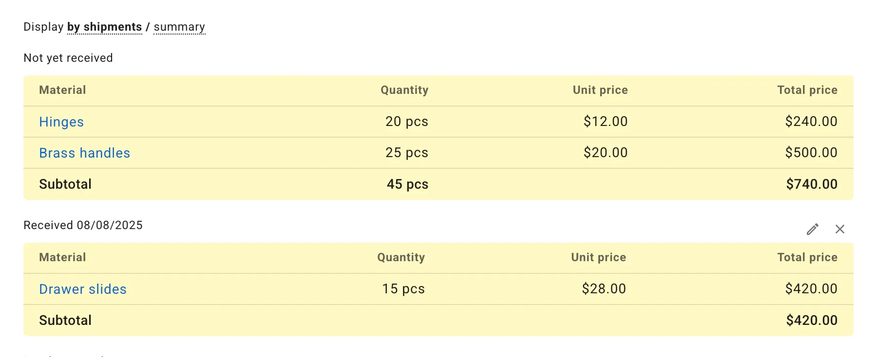 Partial Shipments