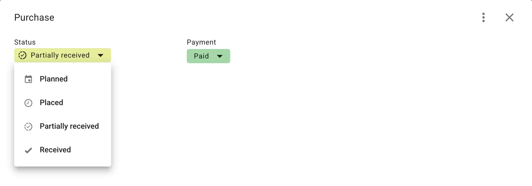 Partial purchase receipt