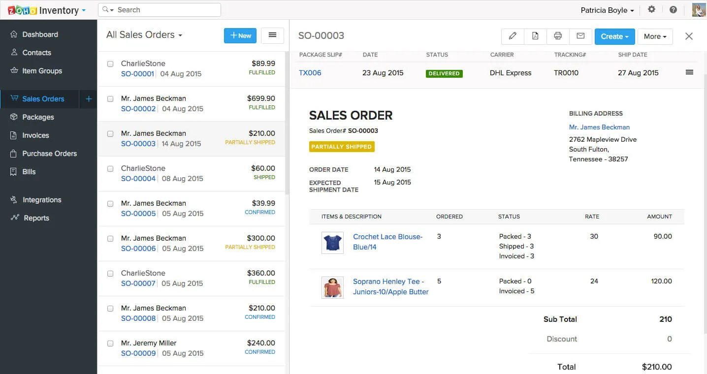 Zoho interface